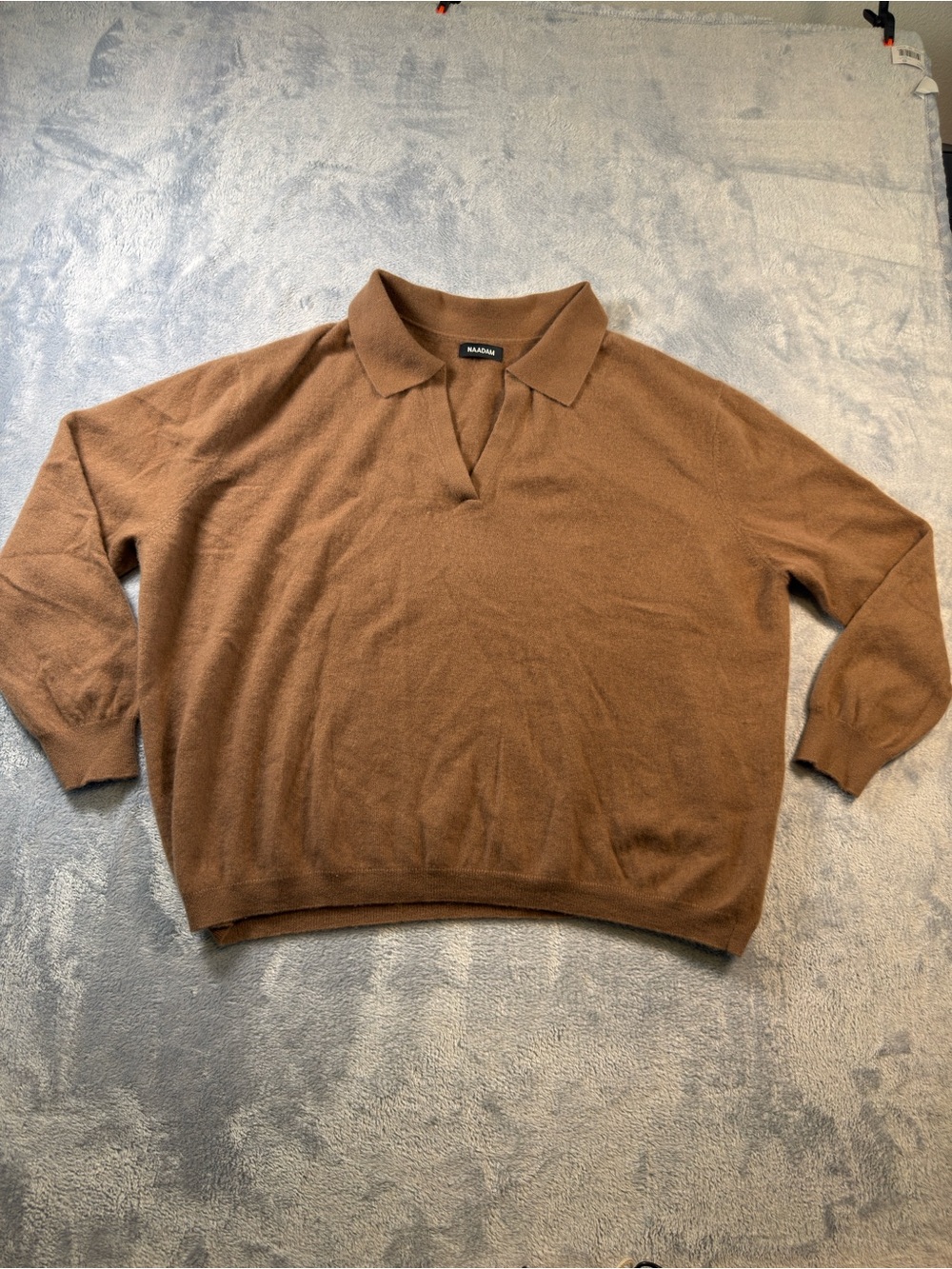 NAADAM Women's V-Neck Polo cashmere Sweater in Camel Brown #3203